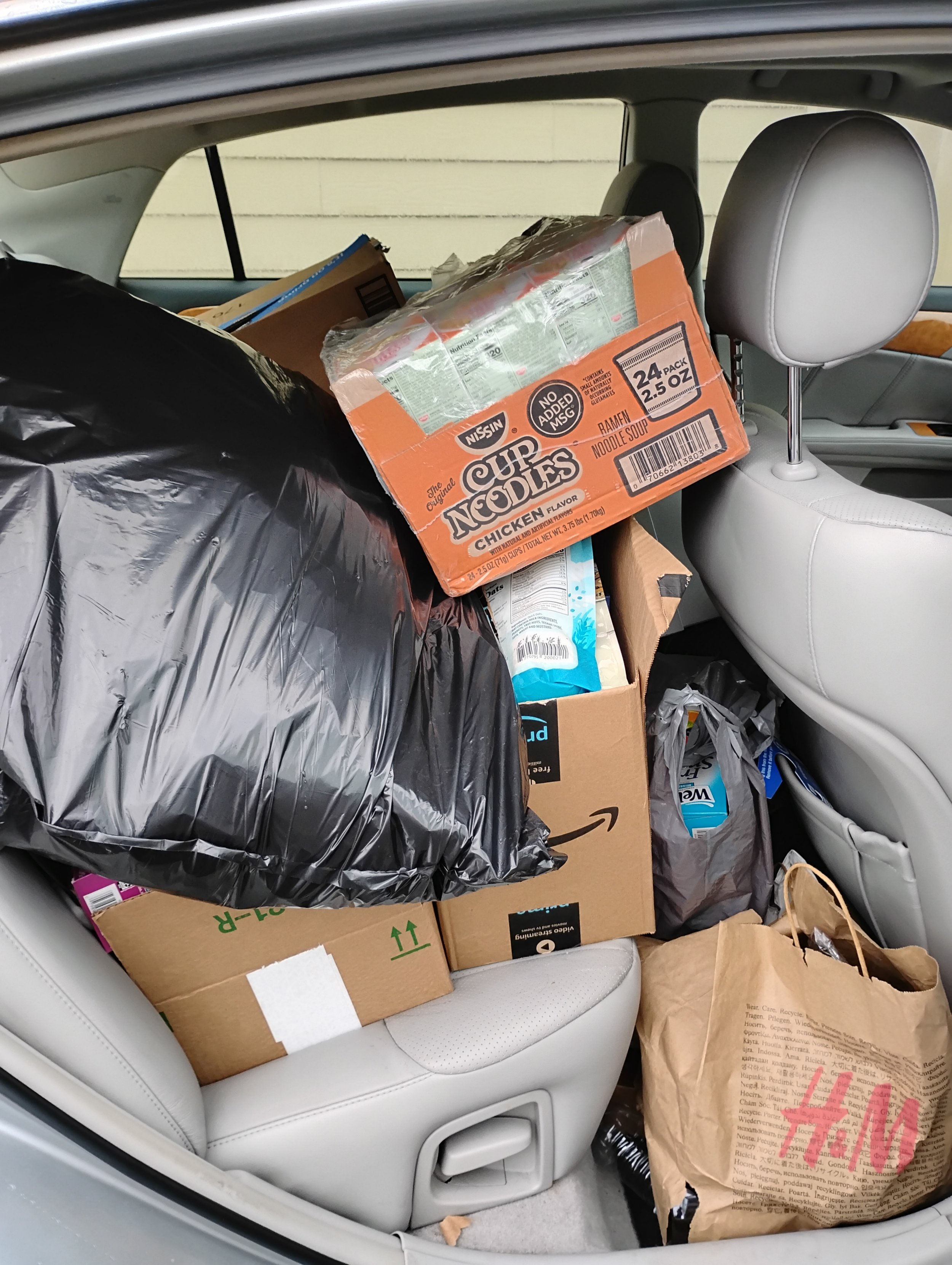 The car packed floorboard-to-ceiling with donations